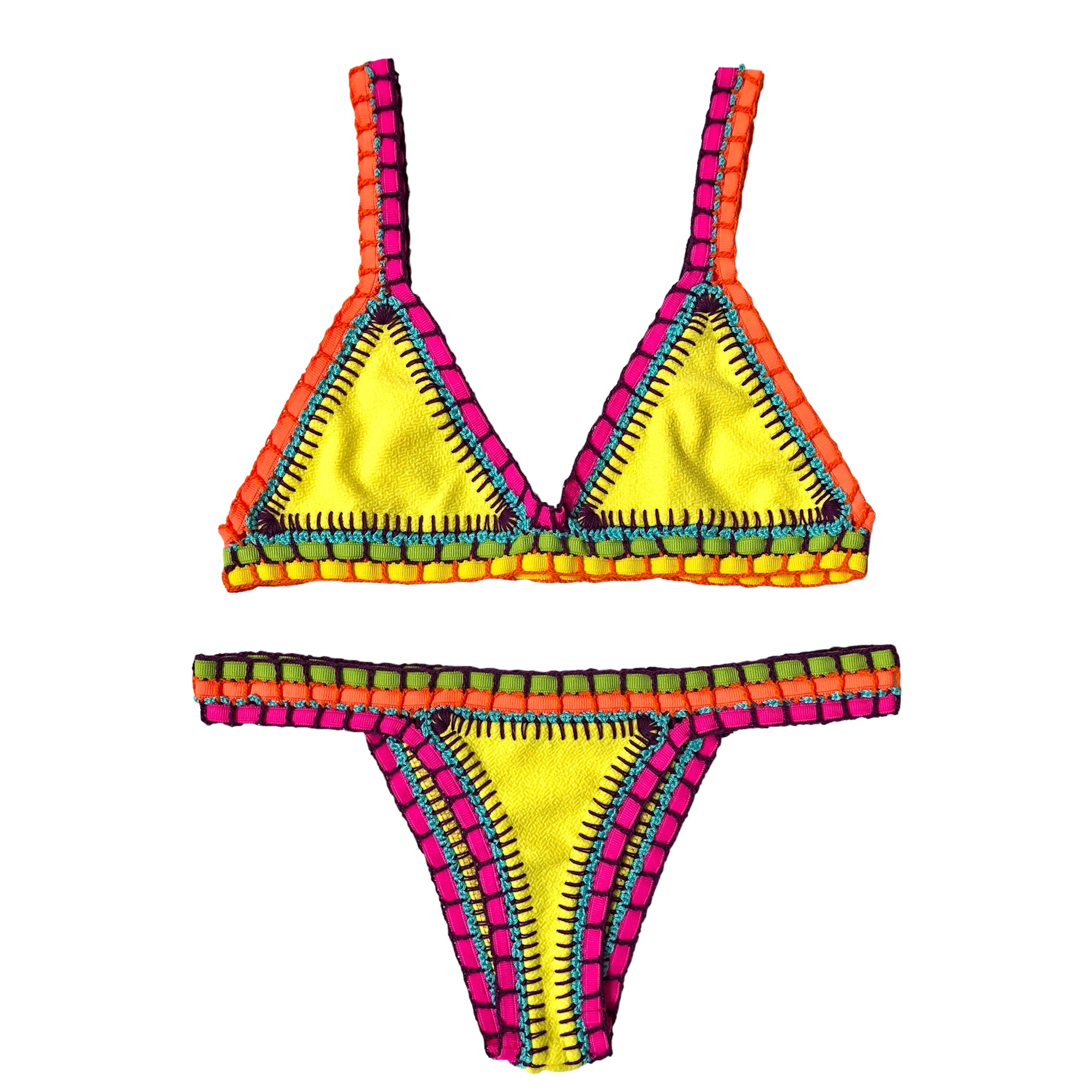 NWT Coco Rave Swimsuit Bikini 2pc set Size XS 30/32 C-cup Yellow Slide Bra
